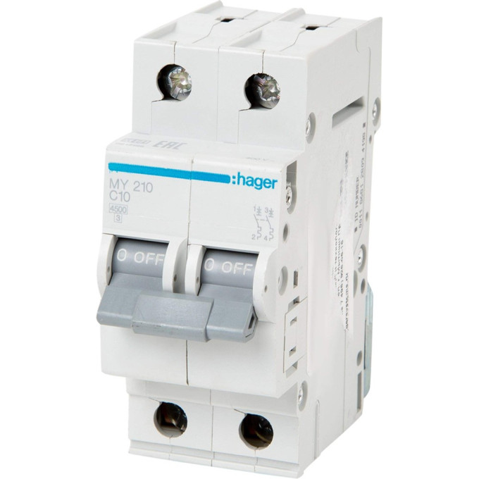 Автоматический выключатель HAGER 2P 4,5kA C-10A 2M MY210
